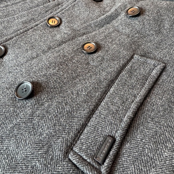 Coach Men's Herringbone Wool Blend Peacoat with Leather Details - Picture 4 of 14